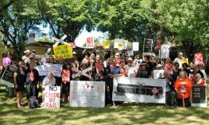 Approximately 70 Davisites protested oil trains coming through our town as they marched from the train station in the blast zone to Central Park to watch "Near Miss in Mosier," a play about the derailment and explosion in Oregon just weeks before the July 9 rally.